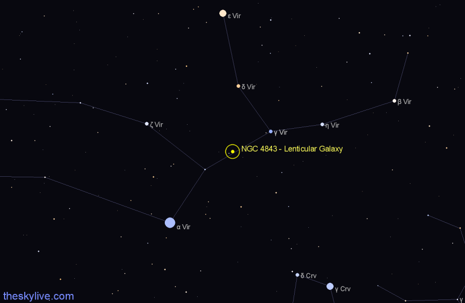 Finder chart NGC 4843 - Lenticular Galaxy in Virgo star