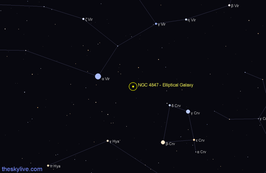 Finder chart NGC 4847 - Elliptical Galaxy in Virgo star