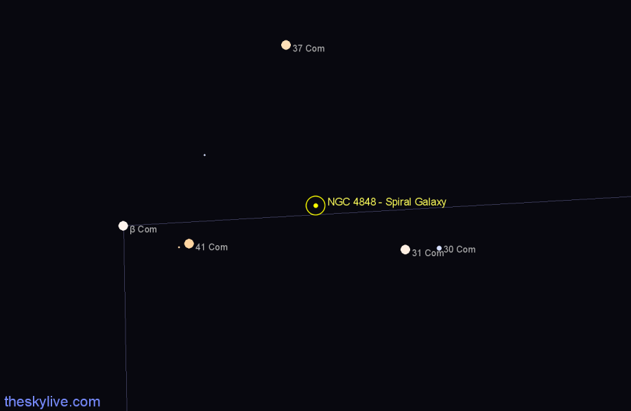 Finder chart NGC 4848 - Spiral Galaxy in Coma Berenices star