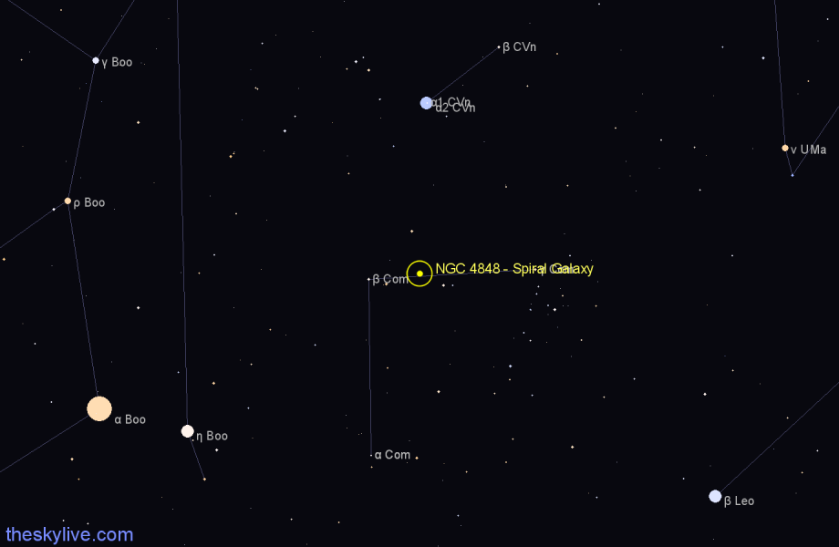 Finder chart NGC 4848 - Spiral Galaxy in Coma Berenices star