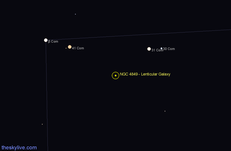 Finder chart NGC 4849 - Lenticular Galaxy in Coma Berenices star