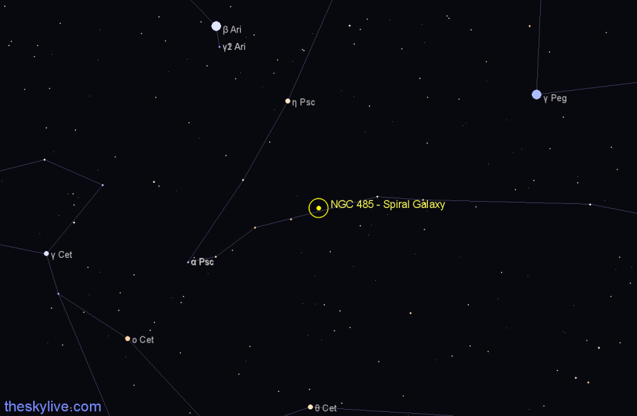 Finder chart NGC 485 - Spiral Galaxy in Pisces star