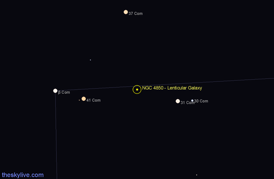 Finder chart NGC 4850 - Lenticular Galaxy in Coma Berenices star