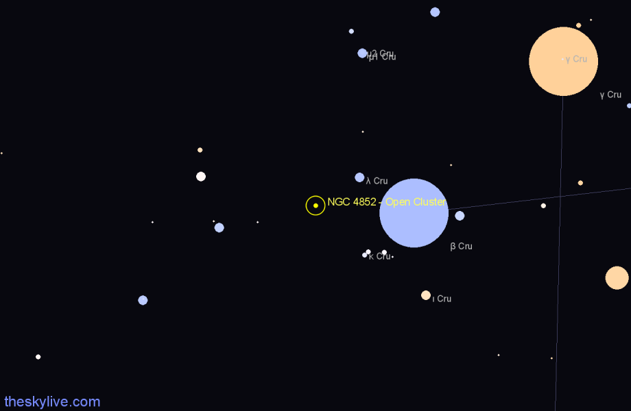 Finder chart NGC 4852 - Open Cluster in Centaurus star