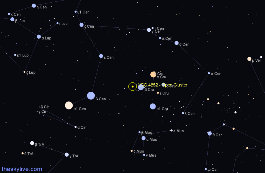 Finder chart NGC 4852 - Open Cluster in Centaurus star