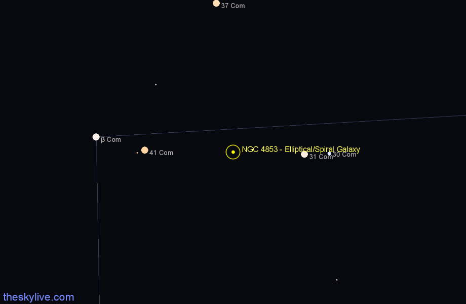 Finder chart NGC 4853 - Elliptical/Spiral Galaxy in Coma Berenices star