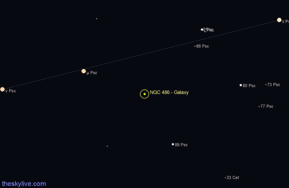 Finder chart NGC 486 - Galaxy in Pisces star