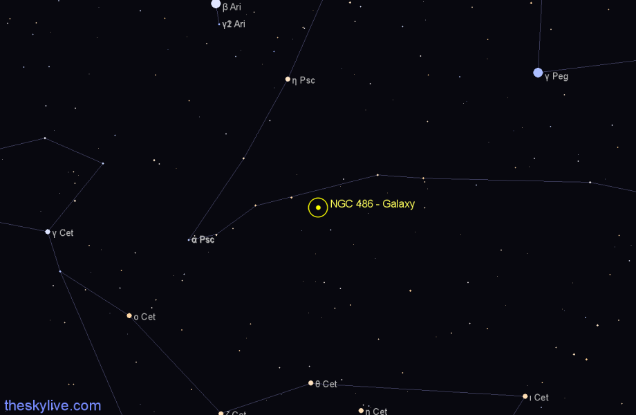 Finder chart NGC 486 - Galaxy in Pisces star