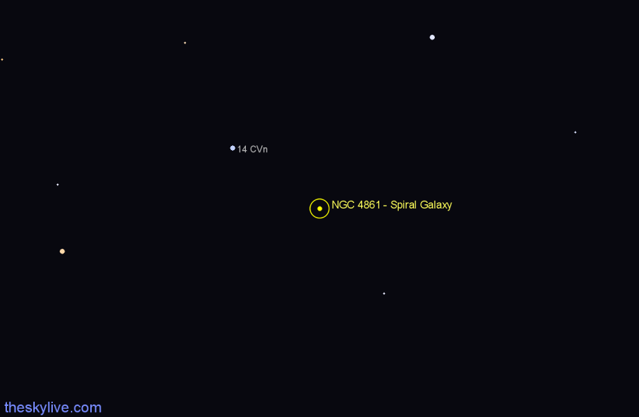 Finder chart NGC 4861 - Spiral Galaxy in Canes Venatici star