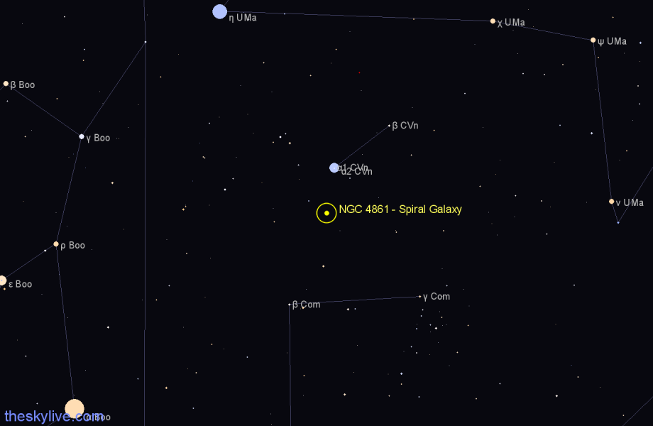 Finder chart NGC 4861 - Spiral Galaxy in Canes Venatici star
