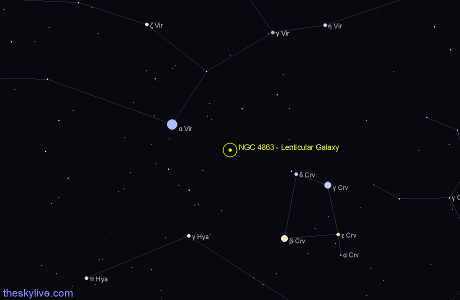 Finder chart NGC 4863 - Lenticular Galaxy in Virgo star