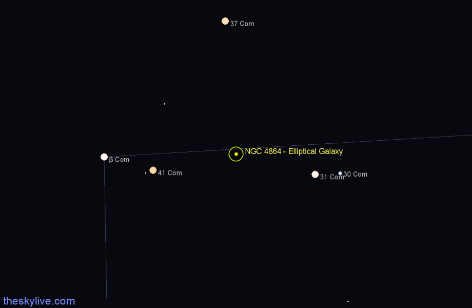 Finder chart NGC 4864 - Elliptical Galaxy in Coma Berenices star