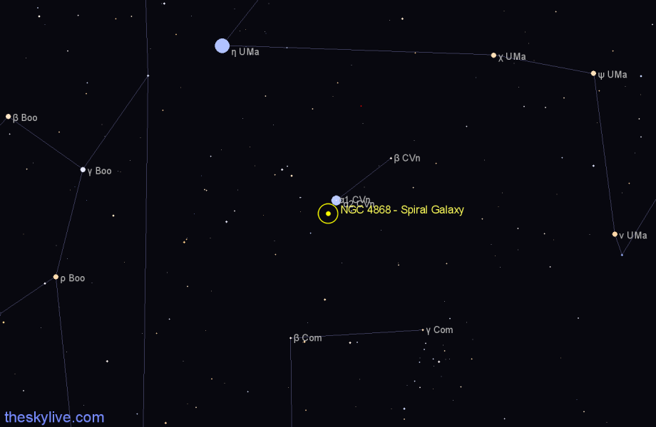 Finder chart NGC 4868 - Spiral Galaxy in Canes Venatici star