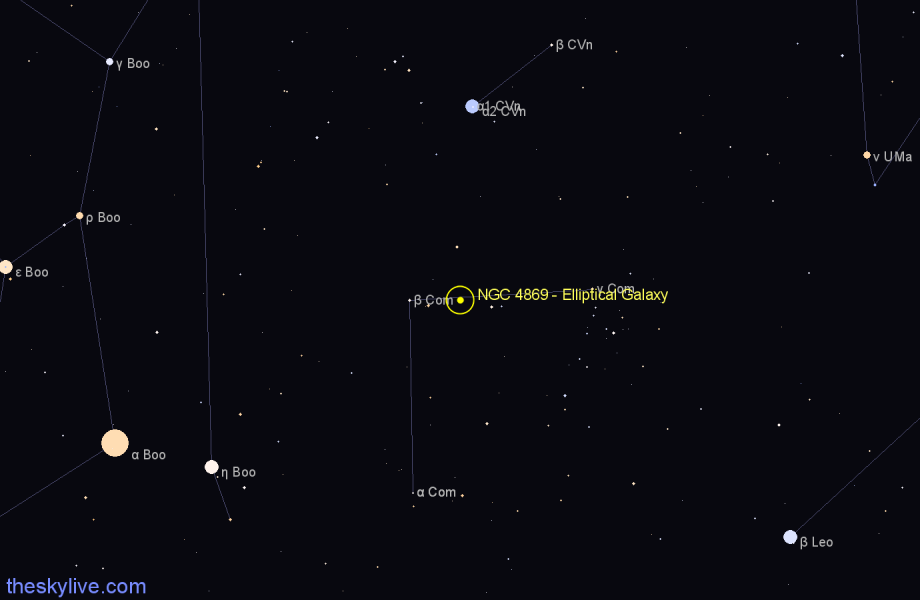 Finder chart NGC 4869 - Elliptical Galaxy in Coma Berenices star