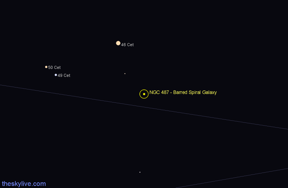 Finder chart NGC 487 - Barred Spiral Galaxy in Cetus star