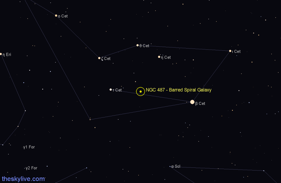 Finder chart NGC 487 - Barred Spiral Galaxy in Cetus star