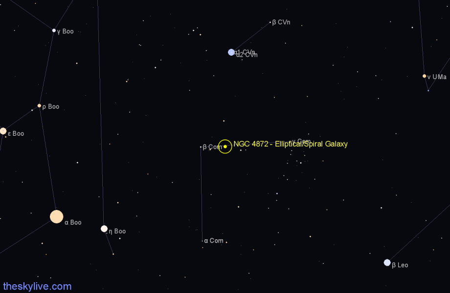 Finder chart NGC 4872 - Elliptical/Spiral Galaxy in Coma Berenices star