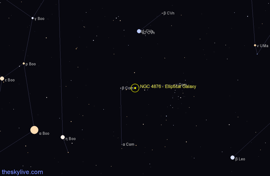 Finder chart NGC 4876 - Elliptical Galaxy in Coma Berenices star