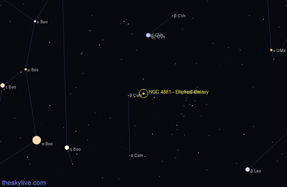 Finder chart NGC 4881 - Elliptical Galaxy in Coma Berenices star