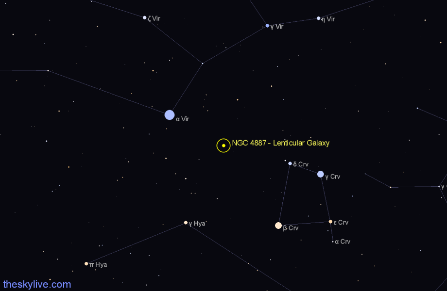 Finder chart NGC 4887 - Lenticular Galaxy in Virgo star