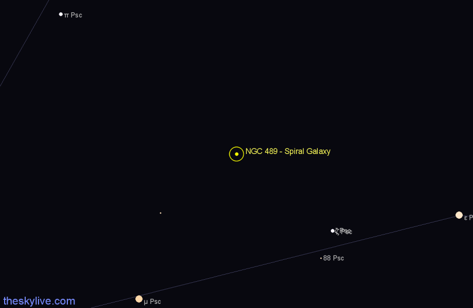 Finder chart NGC 489 - Spiral Galaxy in Pisces star