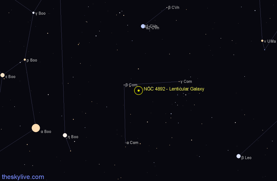 Finder chart NGC 4892 - Lenticular Galaxy in Coma Berenices star