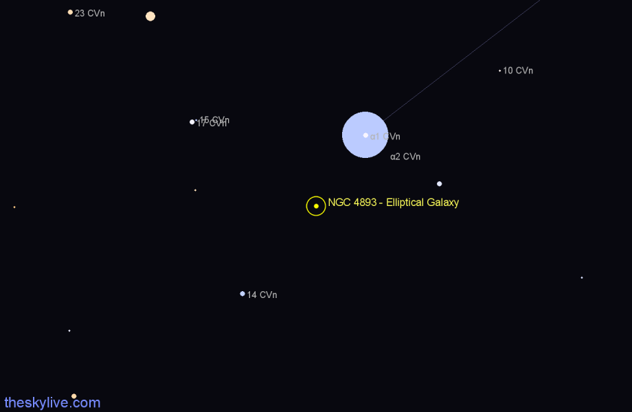 Finder chart NGC 4893 - Elliptical Galaxy in Canes Venatici star