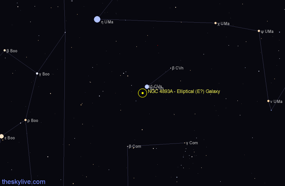 Finder chart NGC 4893A - Elliptical (E?) Galaxy in Canes Venatici star