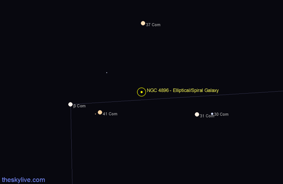 Finder chart NGC 4896 - Elliptical/Spiral Galaxy in Coma Berenices star