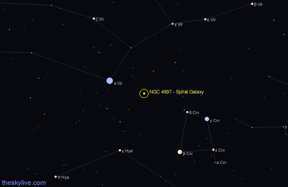 Finder chart NGC 4897 - Spiral Galaxy in Virgo star