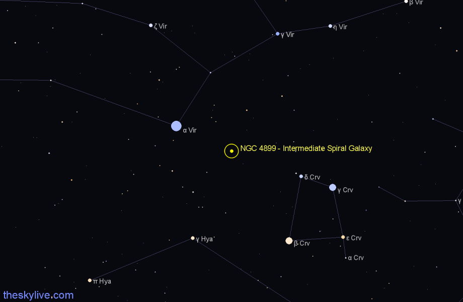 Finder chart NGC 4899 - Intermediate Spiral Galaxy in Virgo star