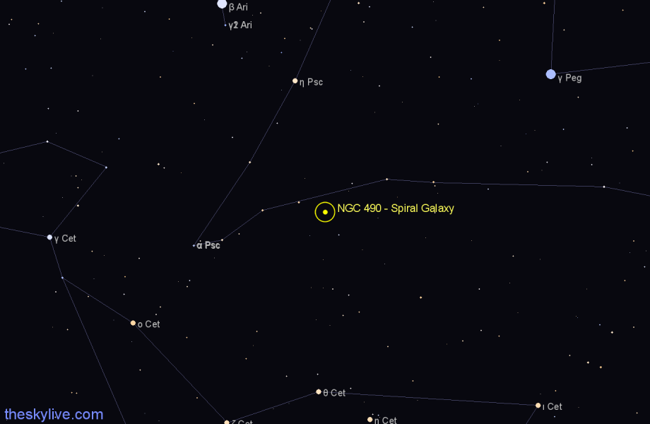 Finder chart NGC 490 - Spiral Galaxy in Pisces star
