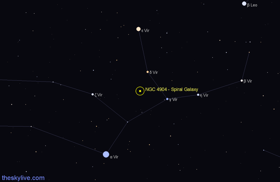 Finder chart NGC 4904 - Spiral Galaxy in Virgo star