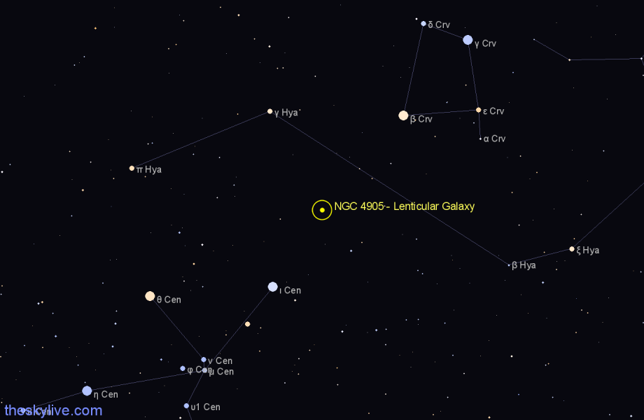 Finder chart NGC 4905 - Lenticular Galaxy in Centaurus star
