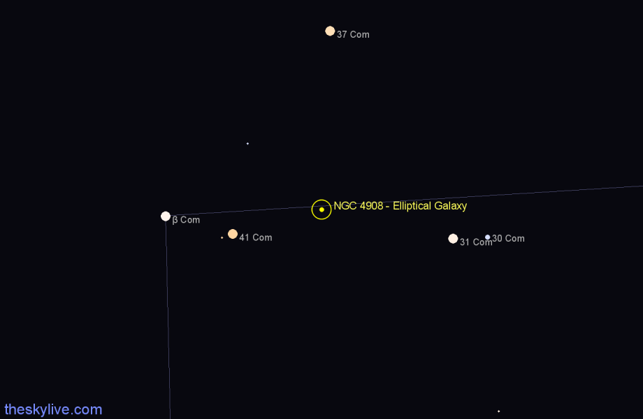 Finder chart NGC 4908 - Elliptical Galaxy in Coma Berenices star