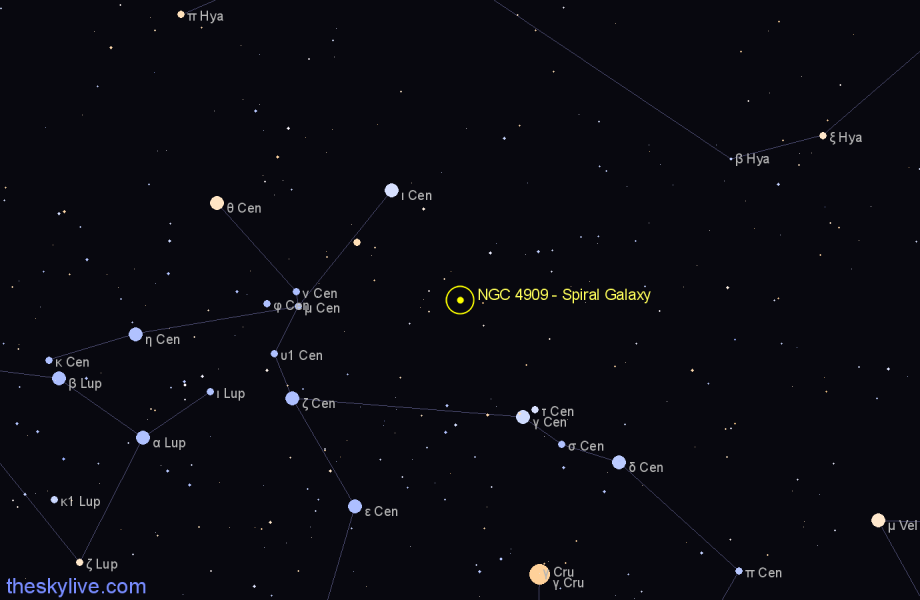 Finder chart NGC 4909 - Spiral Galaxy in Centaurus star