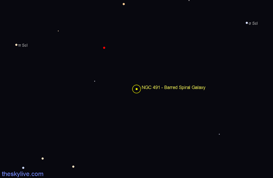 Finder chart NGC 491 - Barred Spiral Galaxy in Sculptor star