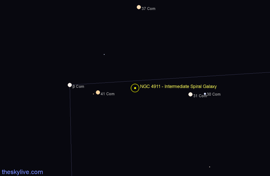 Finder chart NGC 4911 - Intermediate Spiral Galaxy in Coma Berenices star