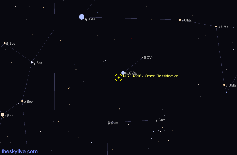 Finder chart NGC 4916 - Other Classification in Canes Venatici star