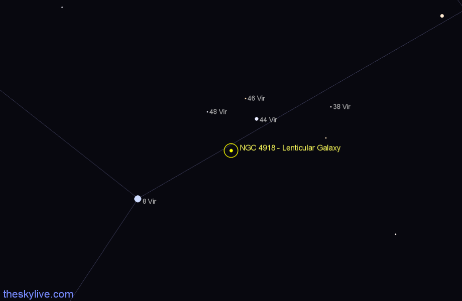 Finder chart NGC 4918 - Lenticular Galaxy in Virgo star