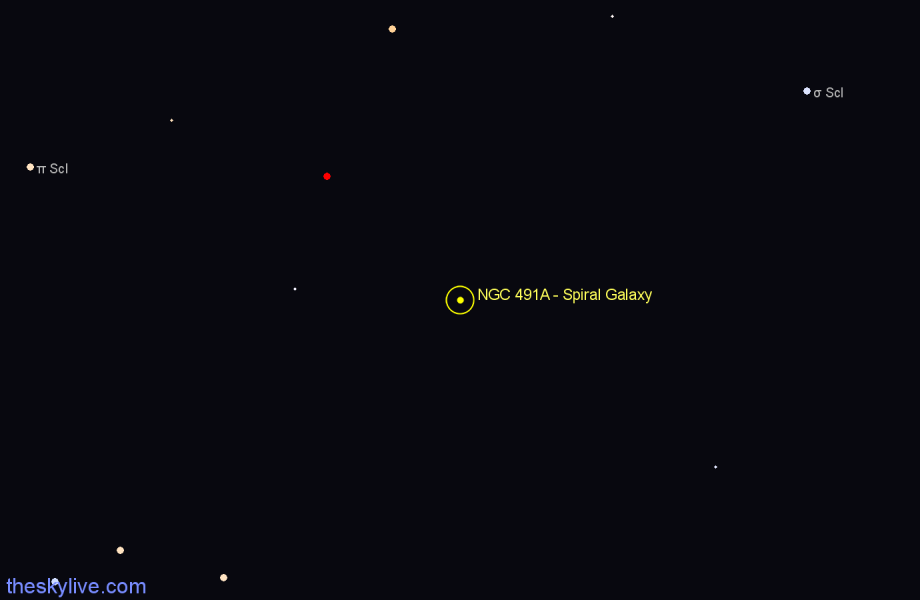 Finder chart NGC 491A - Spiral Galaxy in Sculptor star