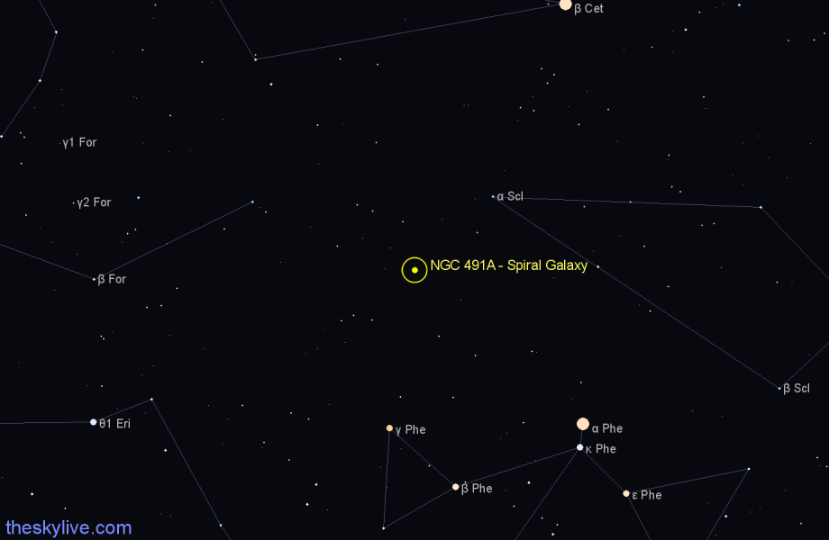 Finder chart NGC 491A - Spiral Galaxy in Sculptor star
