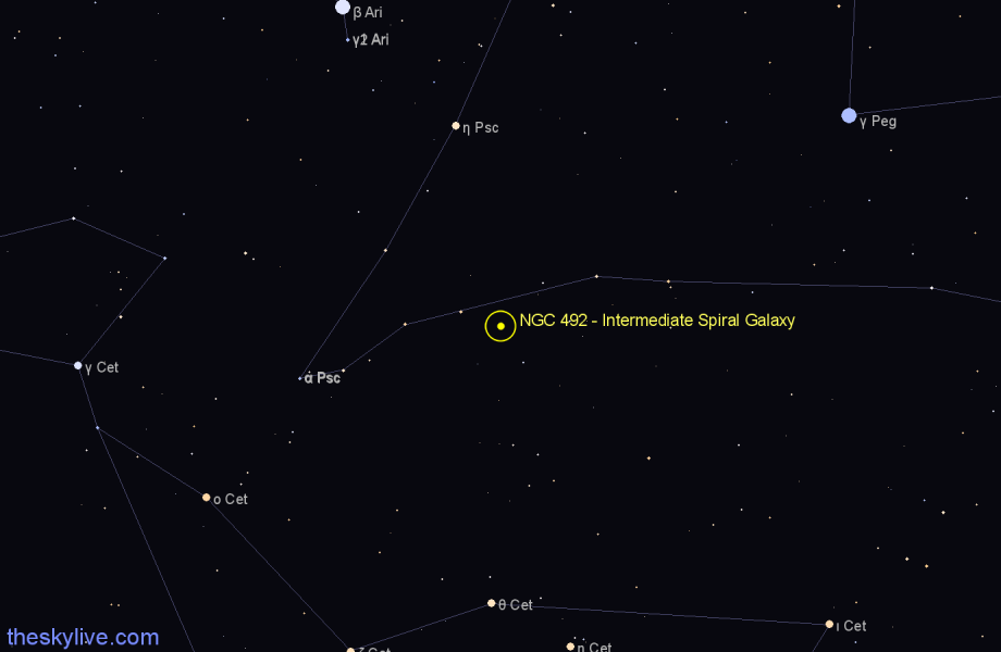 Finder chart NGC 492 - Intermediate Spiral Galaxy in Pisces star