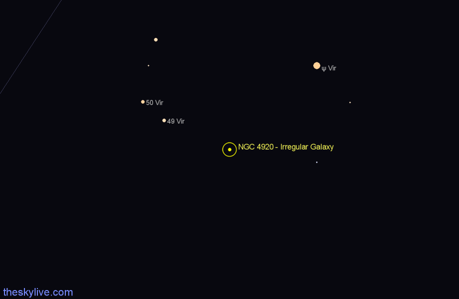 Finder chart NGC 4920 - Irregular Galaxy in Virgo star