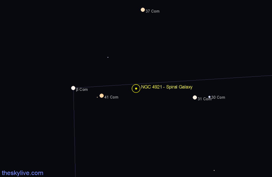 Finder chart NGC 4921 - Spiral Galaxy in Coma Berenices star