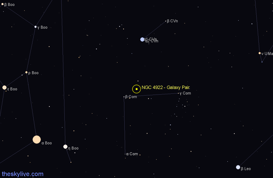 Finder chart NGC 4922 - Galaxy Pair in Coma Berenices star