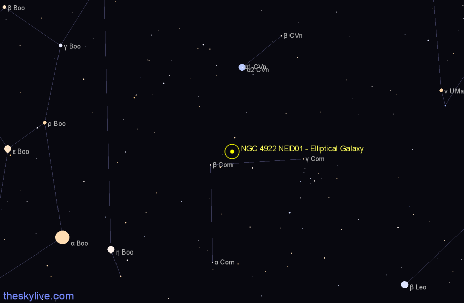 Finder chart NGC 4922 NED01 - Elliptical Galaxy in Coma Berenices star