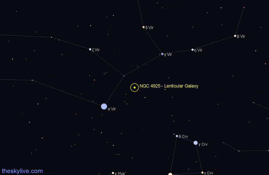 Finder chart NGC 4925 - Lenticular Galaxy in Virgo star