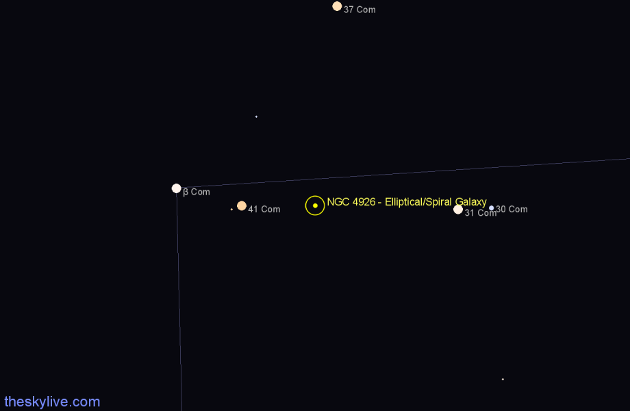 Finder chart NGC 4926 - Elliptical/Spiral Galaxy in Coma Berenices star