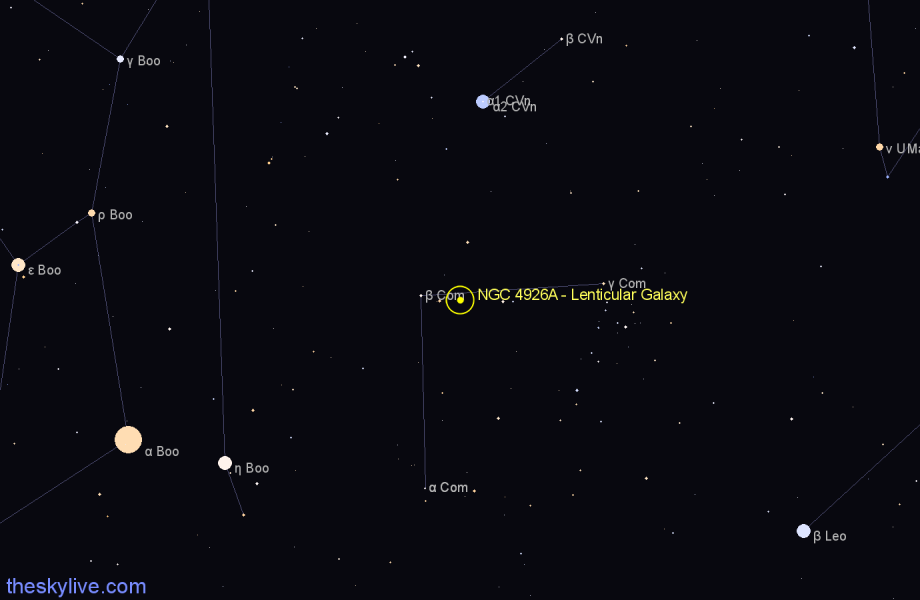 Finder chart NGC 4926A - Lenticular Galaxy in Coma Berenices star